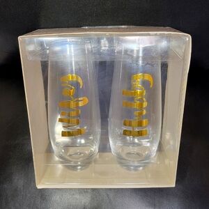 Set of 2 Stemless Champagne Glasses 10 Fl oz Wifey & Hubby Slant Collection Gold